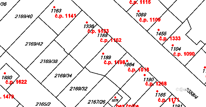 Lysá nad Labem 1198 na parcele st. 1189 v KÚ Lysá nad Labem, Katastrální mapa