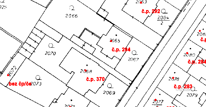 Poděbrady III 294, Poděbrady na parcele st. 2065 v KÚ Poděbrady, Katastrální mapa
