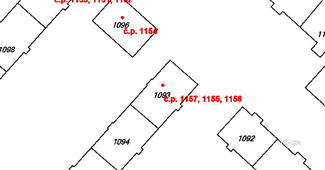 Kadaň 1155,1156,1157 na parcele st. 1093 v KÚ Kadaň, Katastrální mapa