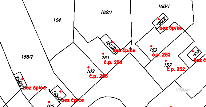 Miřetice u Klášterce nad Ohří 254, Klášterec nad Ohří na parcele st. 161 v KÚ Miřetice u Klášterce nad Ohří, Katastrální mapa