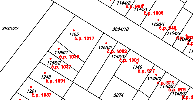 Břeclav 1002 na parcele st. 1153/2 v KÚ Břeclav, Katastrální mapa
