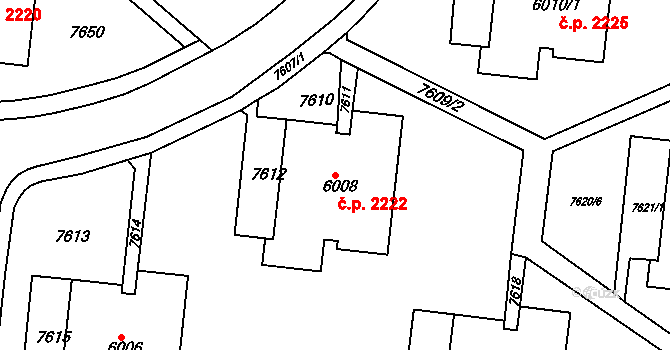 Líšeň 2222, Brno na parcele st. 6008 v KÚ Líšeň, Katastrální mapa