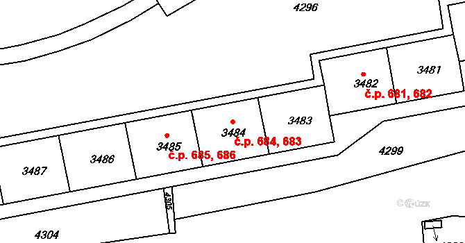 Komín 683,684, Brno na parcele st. 3484 v KÚ Komín, Katastrální mapa