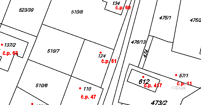 Horoušánky 51, Horoušany na parcele st. 124 v KÚ Horoušany, Katastrální mapa