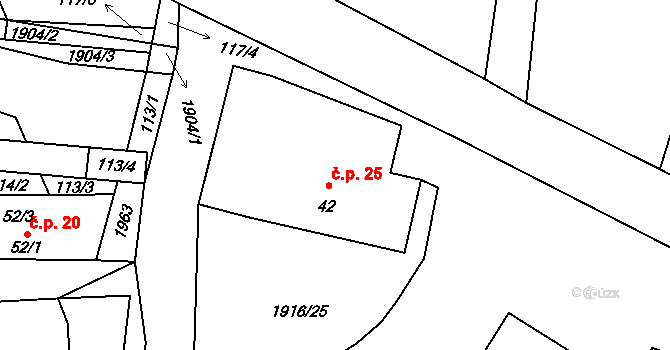 Lipnice 25, Jílovice na parcele st. 42 v KÚ Lipnice u Kojákovic, Katastrální mapa