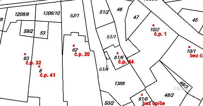Bratřice 44 na parcele st. 61/6 v KÚ Bratřice, Katastrální mapa