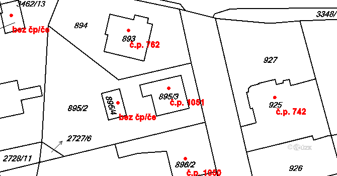 Pelhřimov 1051 na parcele st. 895/3 v KÚ Pelhřimov, Katastrální mapa
