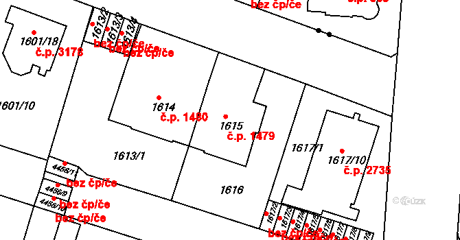 Teplice 1479 na parcele st. 1615 v KÚ Teplice, Katastrální mapa