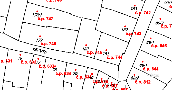Litovel 745 na parcele st. 180 v KÚ Litovel, Katastrální mapa