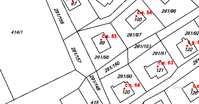 Cetnov 53, Cheb na parcele st. 99 v KÚ Cetnov, Katastrální mapa