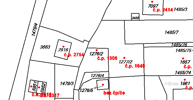 Cheb 1306 na parcele st. 1276/2 v KÚ Cheb, Katastrální mapa