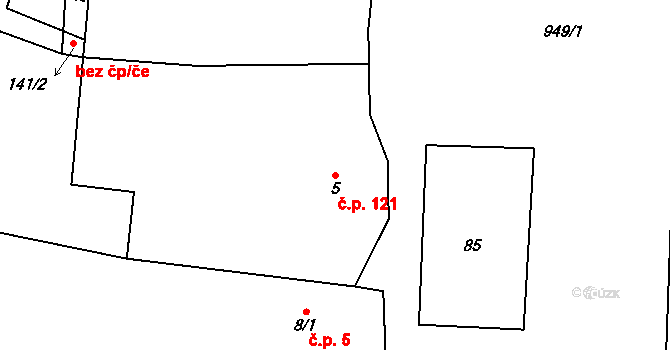 Zavidov 121 na parcele st. 5 v KÚ Zavidov, Katastrální mapa