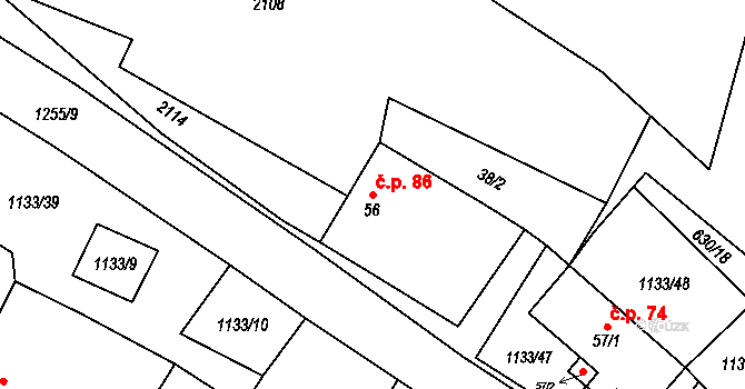 Malíkov nad Nežárkou 86, Horní Pěna na parcele st. 56 v KÚ Malíkov nad Nežárkou, Katastrální mapa