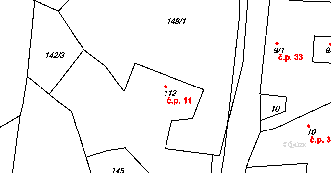Velenovy 11, Nalžovské Hory na parcele st. 112 v KÚ Velenovy, Katastrální mapa