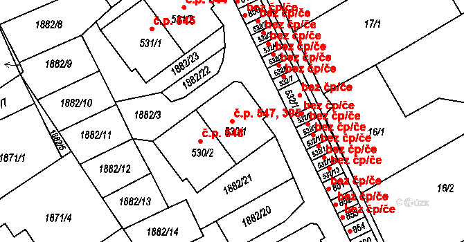Solnice 547 na parcele st. 530/1 v KÚ Solnice, Katastrální mapa