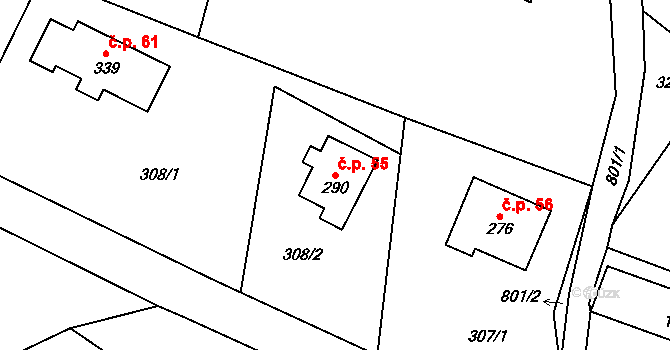 Kobylka 55, Turnov na parcele st. 290 v KÚ Bukovina u Turnova, Katastrální mapa