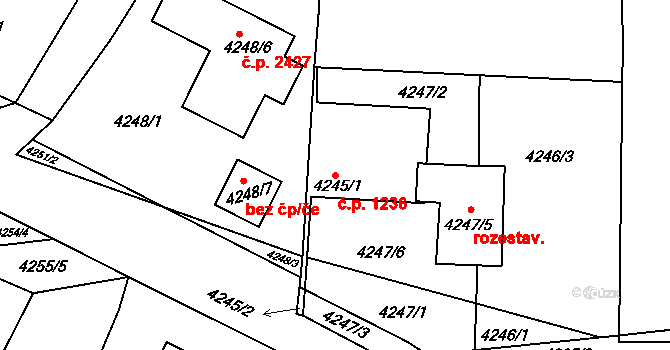 Horní Počernice 1236, Praha na parcele st. 4245/1 v KÚ Horní Počernice, Katastrální mapa