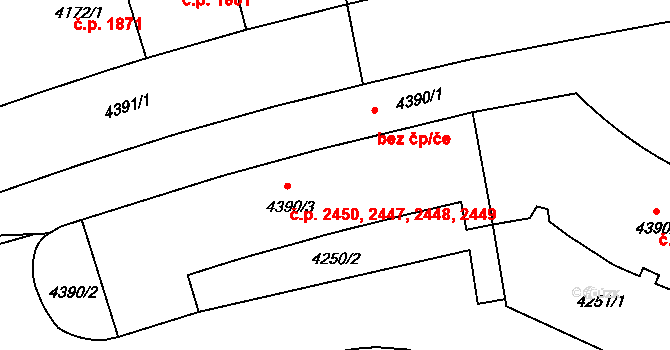 Žižkov 2449, Praha na parcele st. 4390/3 v KÚ Žižkov, Katastrální mapa