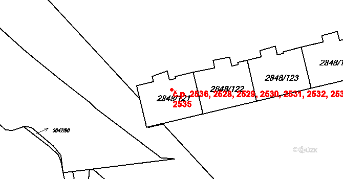 Záběhlice 2528,2529,2530,2531,, Praha na parcele st. 2848/121 v KÚ Záběhlice, Katastrální mapa