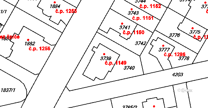Dejvice 1149, Praha na parcele st. 3739 v KÚ Dejvice, Katastrální mapa