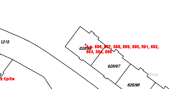 Prosek 587,588,589,590,591,, Praha na parcele st. 628/98 v KÚ Prosek, Katastrální mapa