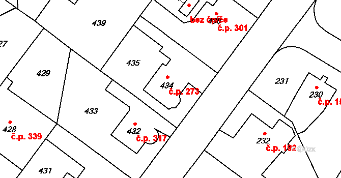 Kyje 273, Praha na parcele st. 434 v KÚ Kyje, Katastrální mapa