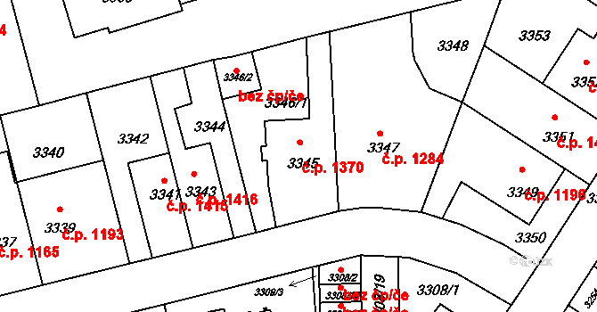 Strašnice 1370, Praha na parcele st. 3345 v KÚ Strašnice, Katastrální mapa