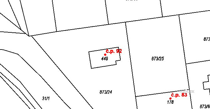 Svinaře 92 na parcele st. 449 v KÚ Svinaře, Katastrální mapa