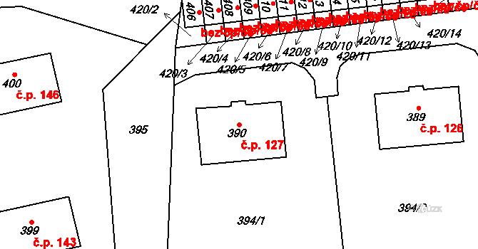 Lhota u Příbramě 127 na parcele st. 390 v KÚ Lhota u Příbramě, Katastrální mapa