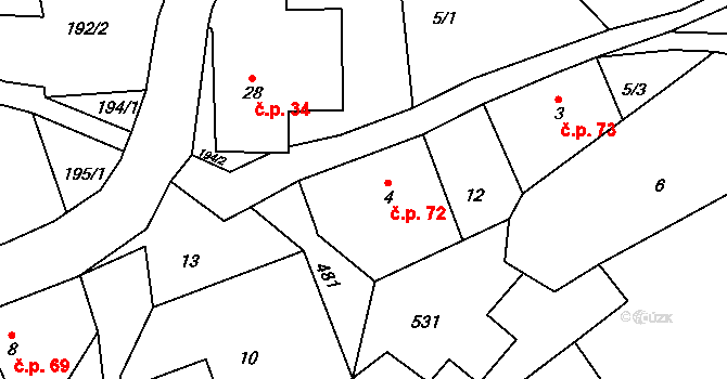 Ždírnice 72, Horní Olešnice na parcele st. 4 v KÚ Přední Ždírnice, Katastrální mapa