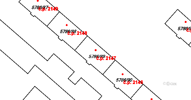 Česká Lípa 2147 na parcele st. 5786/89 v KÚ Česká Lípa, Katastrální mapa