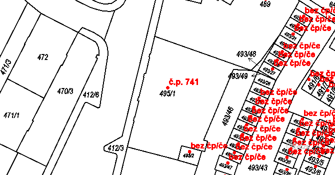 Chomutov 741 na parcele st. 495/1 v KÚ Chomutov I, Katastrální mapa