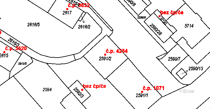 Chomutov 4254 na parcele st. 2591/2 v KÚ Chomutov I, Katastrální mapa