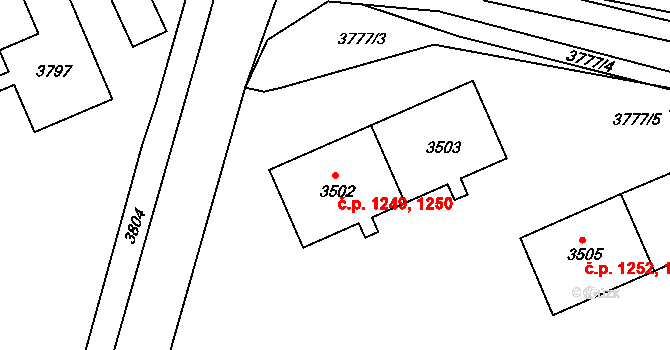 Jirkov 1249,1250 na parcele st. 3502 v KÚ Jirkov, Katastrální mapa
