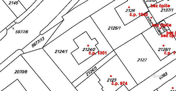 Liberec I-Staré Město 1301, Liberec na parcele st. 2124/2 v KÚ Liberec, Katastrální mapa