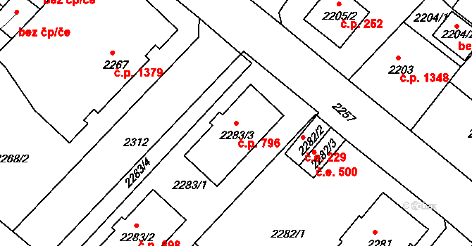 Rumburk 1 796, Rumburk na parcele st. 2283/3 v KÚ Rumburk, Katastrální mapa