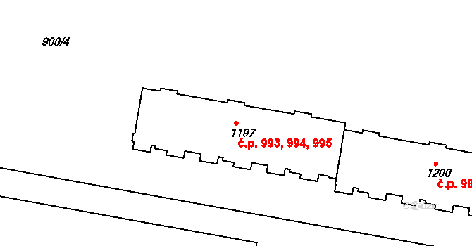Ivančice 993,994,995 na parcele st. 1197 v KÚ Ivančice, Katastrální mapa