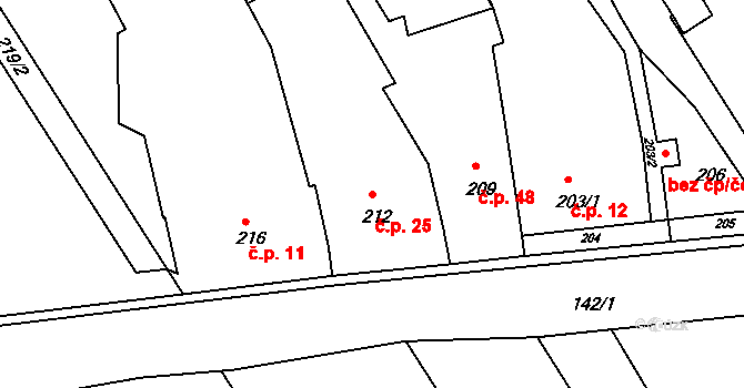 Otmarov 25 na parcele st. 212 v KÚ Otmarov, Katastrální mapa