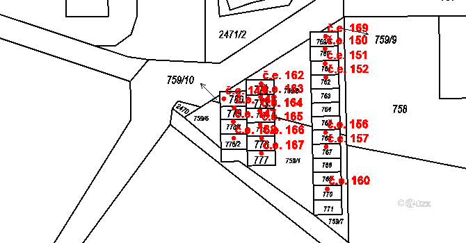 Střelice 147 na parcele st. 778/1 v KÚ Střelice u Brna, Katastrální mapa