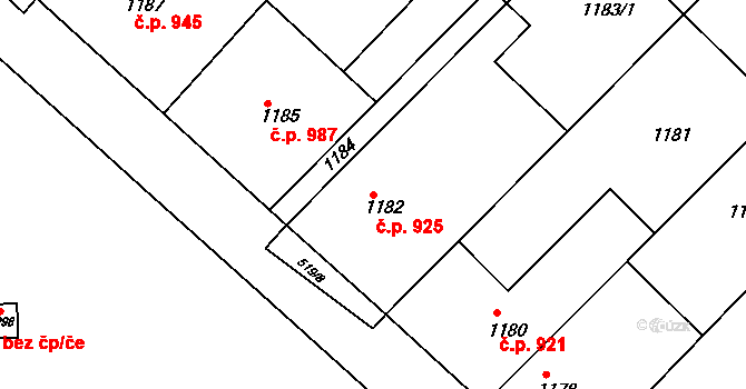 Kuřim 925 na parcele st. 1182 v KÚ Kuřim, Katastrální mapa