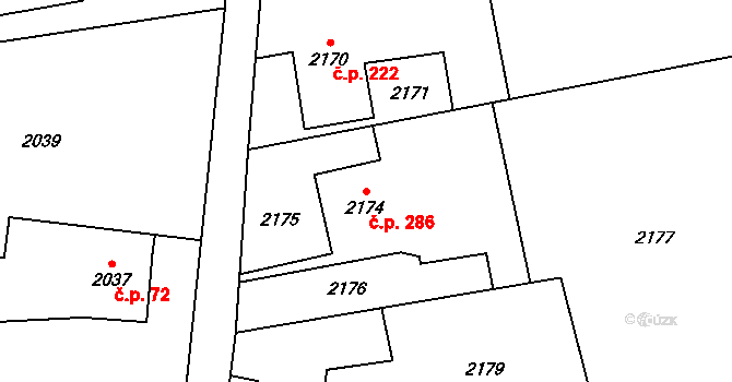 Louky 286, Karviná na parcele st. 2174 v KÚ Louky nad Olší, Katastrální mapa