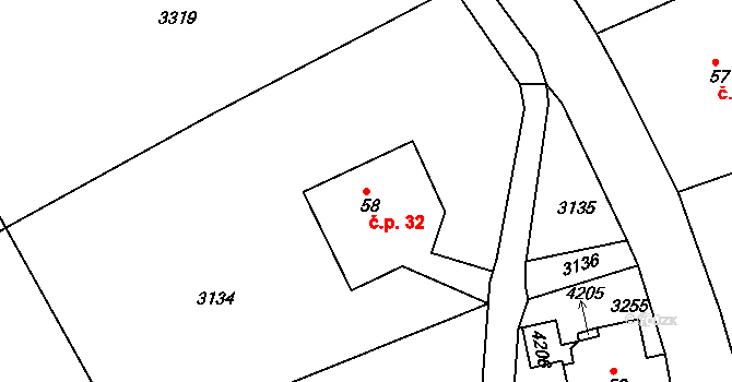 Sedloňov 32 na parcele st. 58 v KÚ Sedloňov, Katastrální mapa