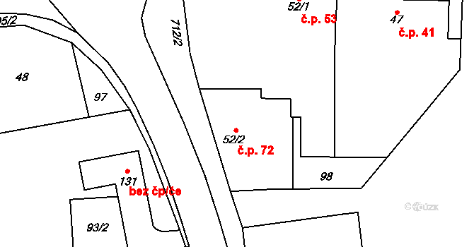 Trnov 72 na parcele st. 52/2 v KÚ Trnov, Katastrální mapa