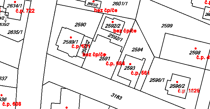 Bolevec 684, Plzeň na parcele st. 2591/1 v KÚ Bolevec, Katastrální mapa