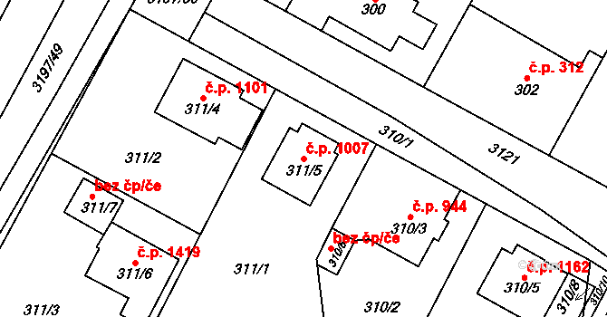 Bolevec 1007, Plzeň na parcele st. 311/5 v KÚ Bolevec, Katastrální mapa