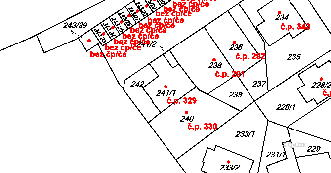 Doudlevce 329, Plzeň na parcele st. 241/1 v KÚ Doudlevce, Katastrální mapa