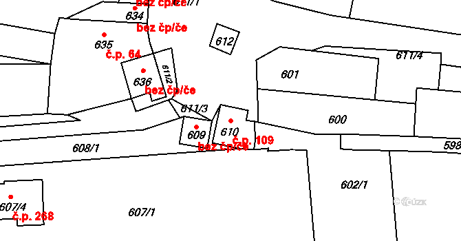 Silůvky 109 na parcele st. 610 v KÚ Silůvky, Katastrální mapa