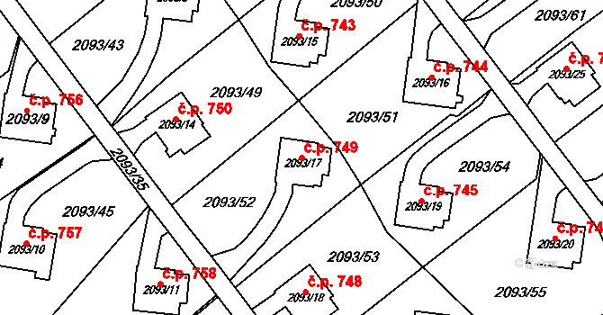 Bludovice 749, Havířov na parcele st. 2093/17 v KÚ Bludovice, Katastrální mapa