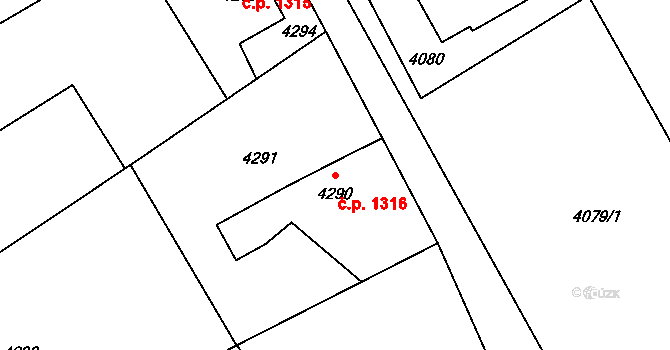 Město 1316, Havířov na parcele st. 4290 v KÚ Havířov-město, Katastrální mapa