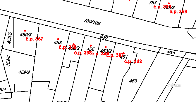 Rajhradice 367 na parcele st. 453/2 v KÚ Rajhradice, Katastrální mapa